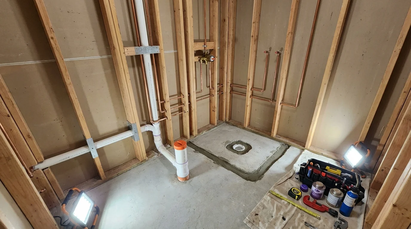 Bathroom rough-in plumbing during remodel by Johns Plumbing LLC in Quebradillas