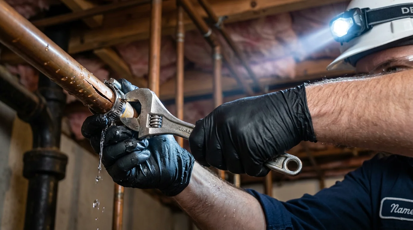 Emergency pipe clamp repair being performed by a Johns Plumbing LLC plumber in Quebradillas