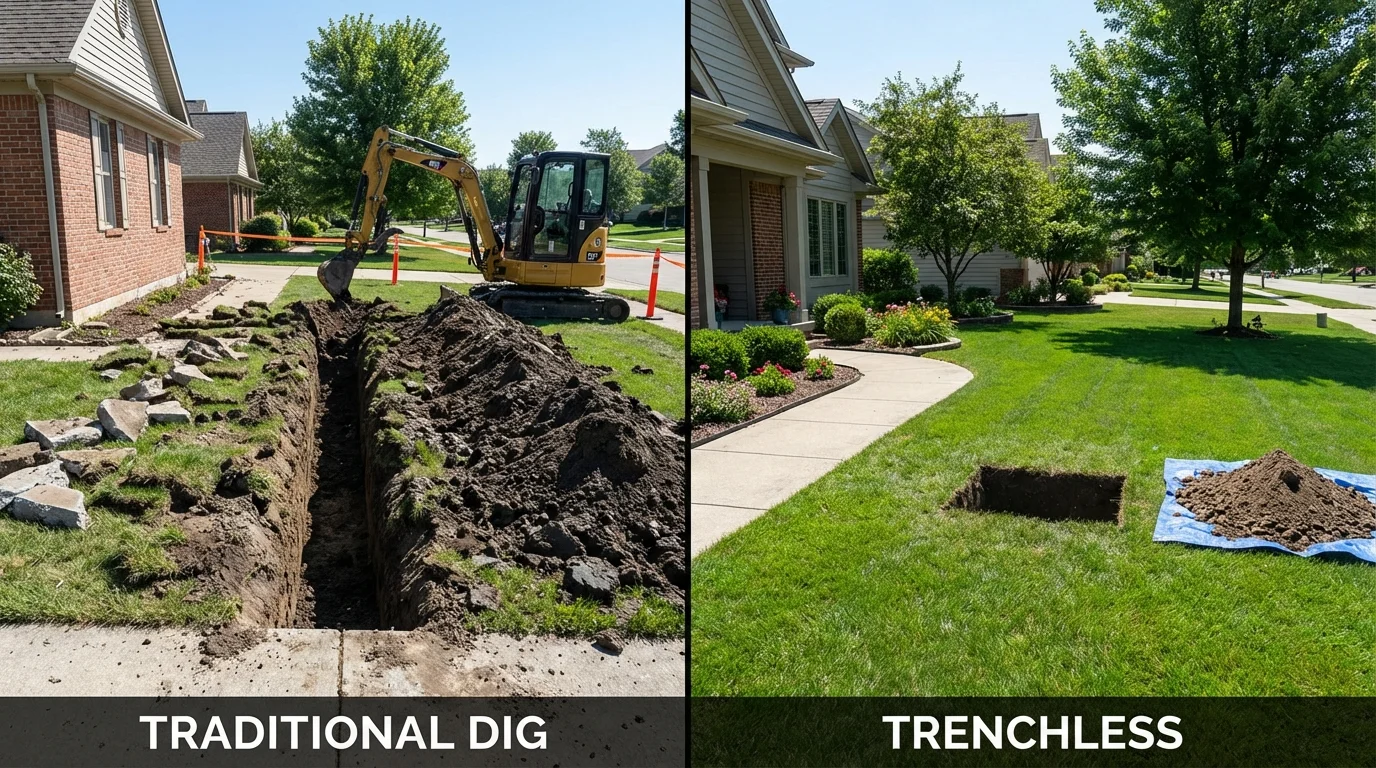Trenchless sewer repair with minimal yard damage versus traditional excavation in Quebradillas, PR